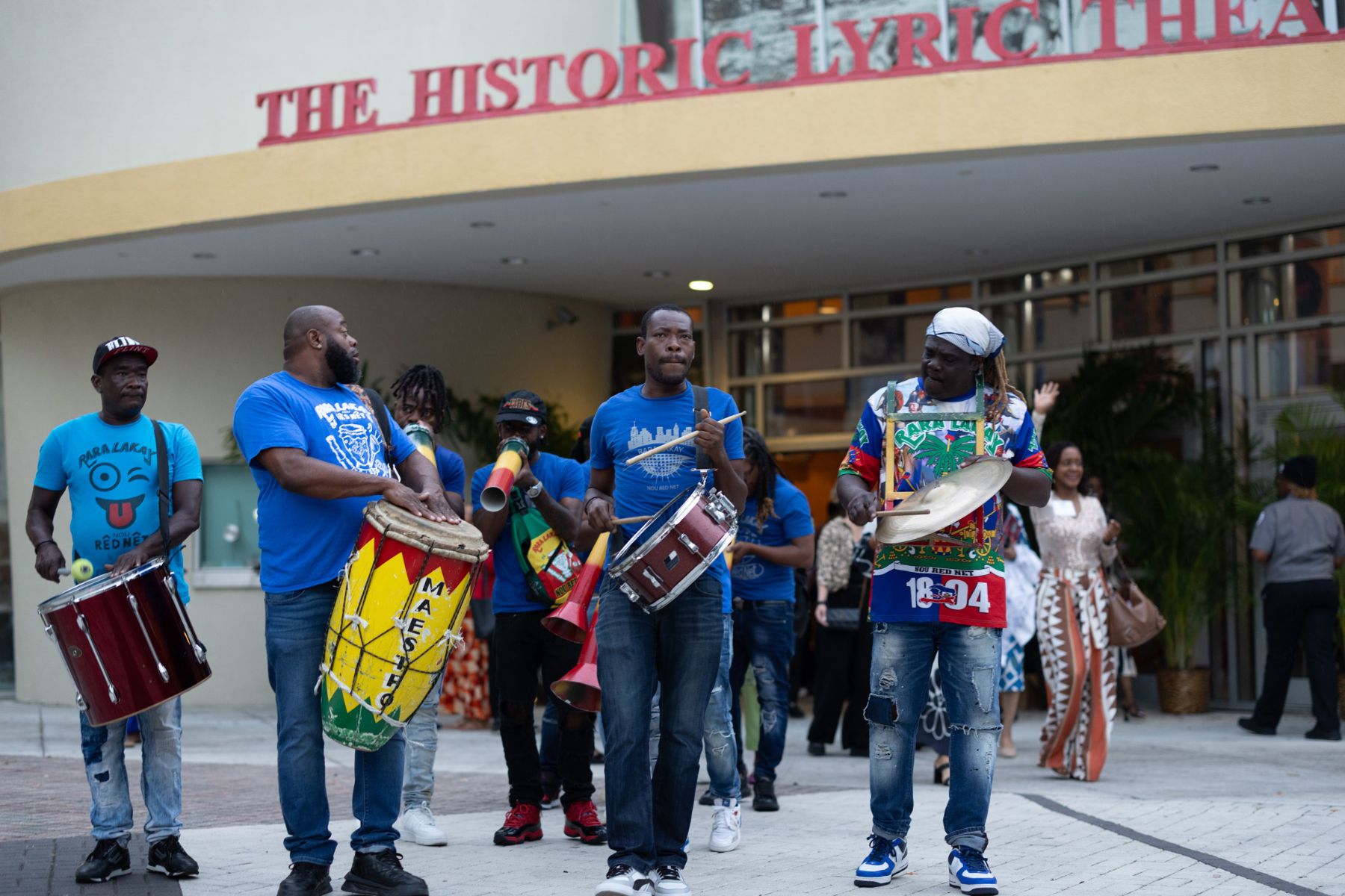Kompa band performs in front of Historic Lyric Theater in Overtown